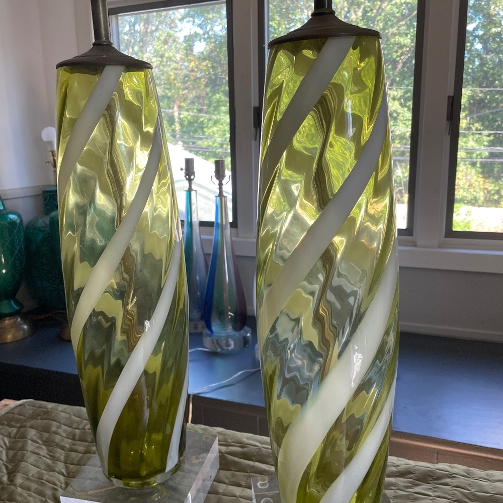 Mid century glass lamps, Small repair needed by light bulb holder an easy fix